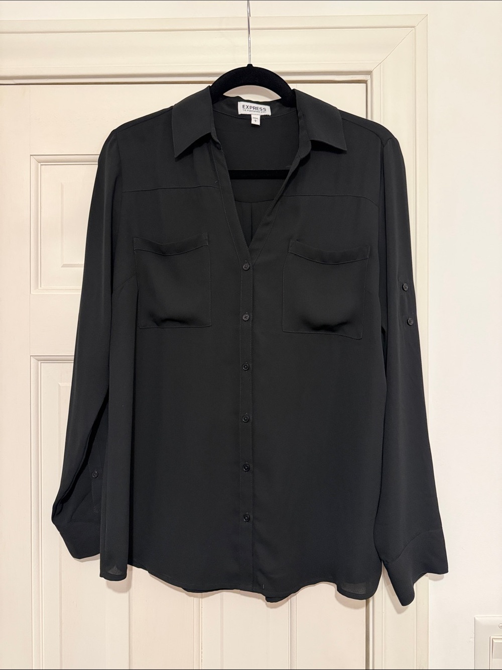 Express Black Button-Up Long Sleeve Blouse